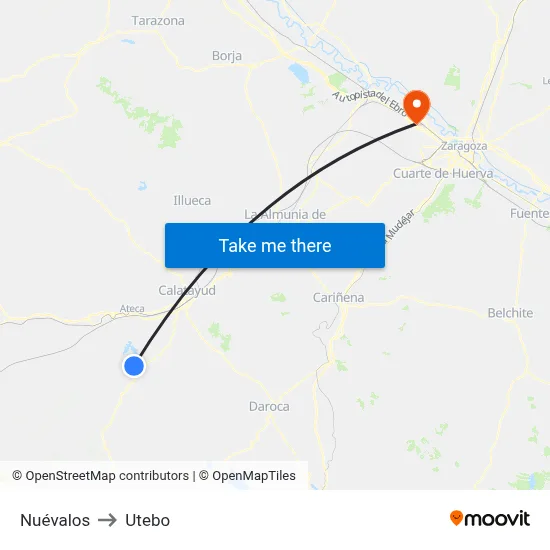 Nuévalos to Utebo map