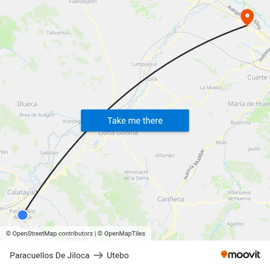 Paracuellos De Jiloca to Utebo map