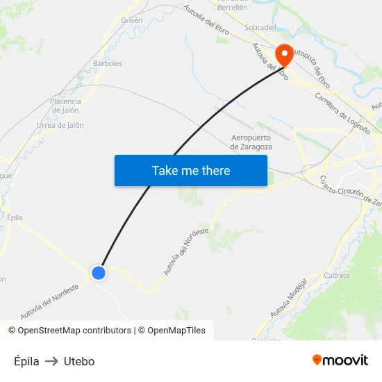 Épila to Utebo map