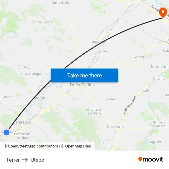Terrer to Utebo map