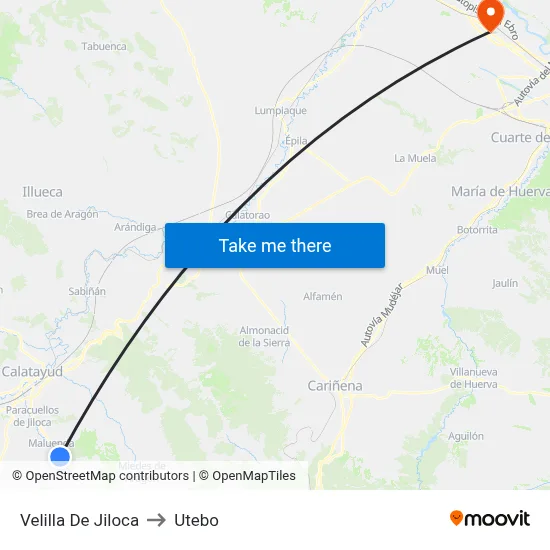 Velilla De Jiloca to Utebo map