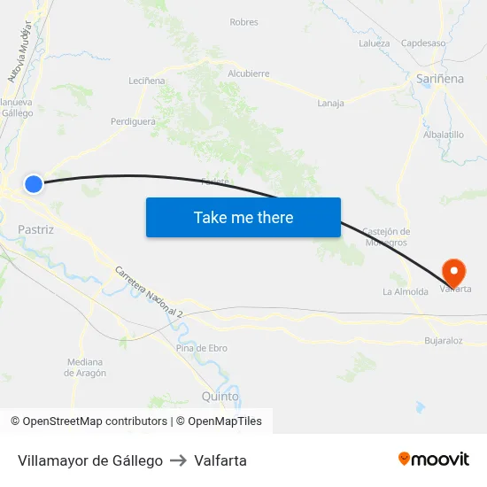 Villamayor de Gállego to Valfarta map