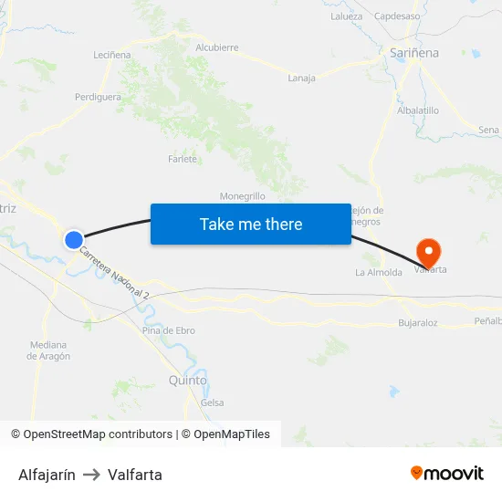 Alfajarín to Valfarta map