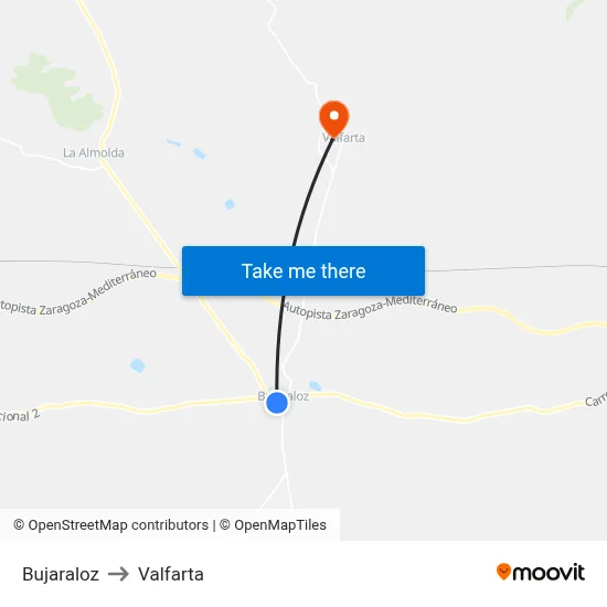 Bujaraloz to Valfarta map