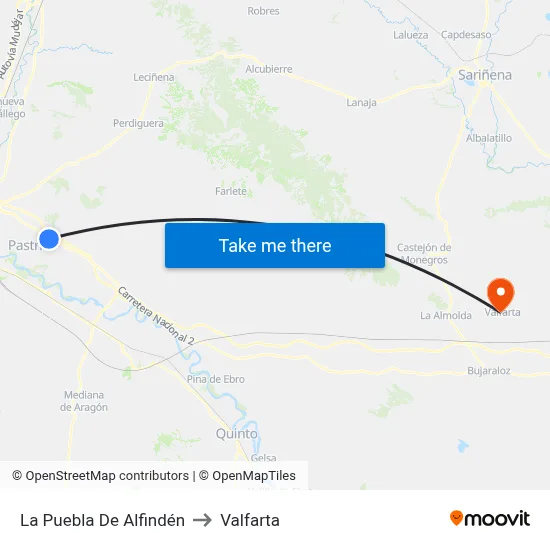 La Puebla De Alfindén to Valfarta map