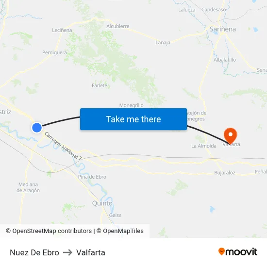 Nuez De Ebro to Valfarta map
