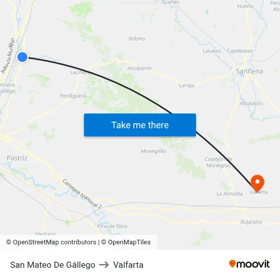San Mateo De Gállego to Valfarta map