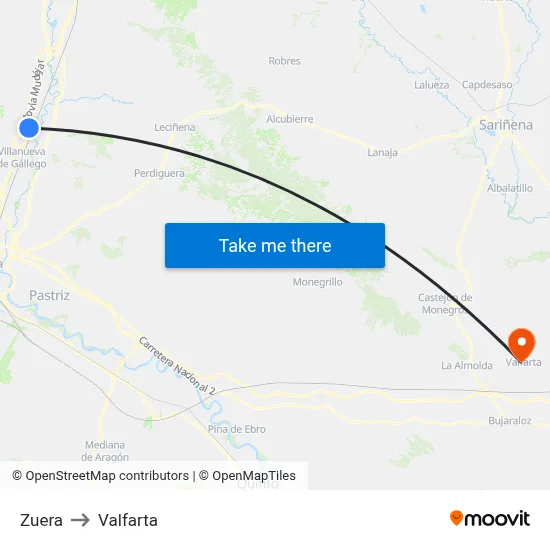 Zuera to Valfarta map