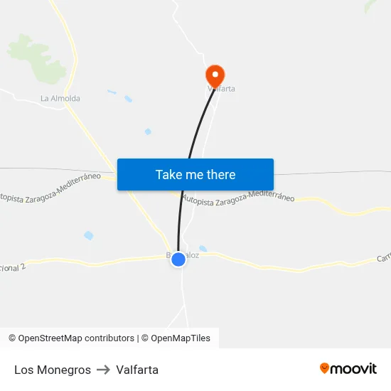Los Monegros to Valfarta map
