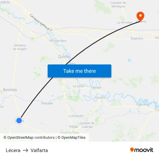 Lécera to Valfarta map