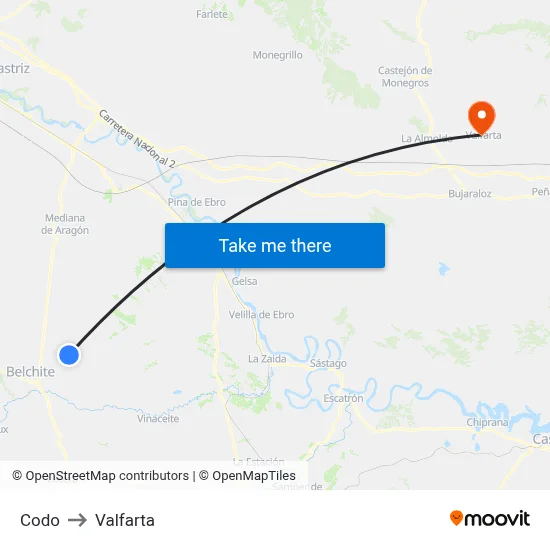 Codo to Valfarta map
