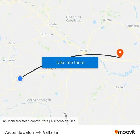 Arcos de Jalón to Valfarta map