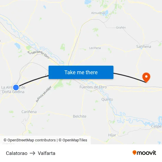 Calatorao to Valfarta map