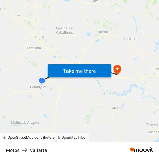 Morés to Valfarta map