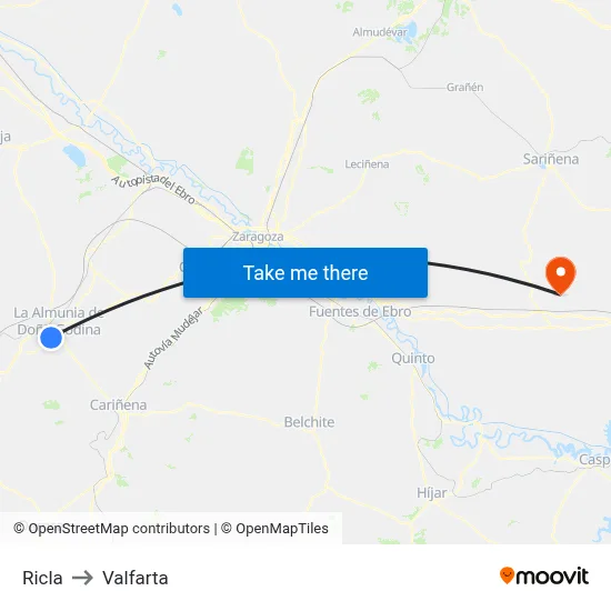 Ricla to Valfarta map