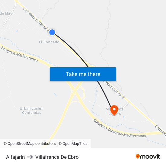 Alfajarín to Villafranca De Ebro map