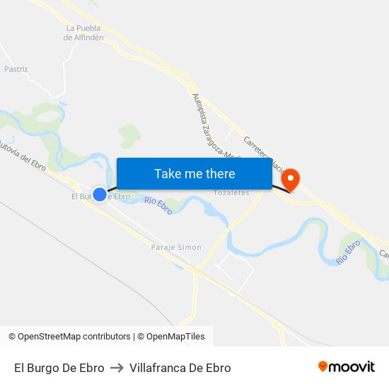 El Burgo De Ebro to Villafranca De Ebro map