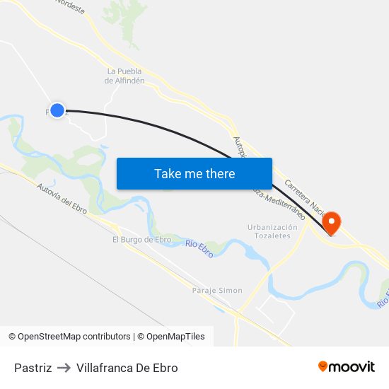 Pastriz to Villafranca De Ebro map