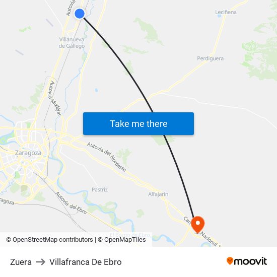 Zuera to Villafranca De Ebro map