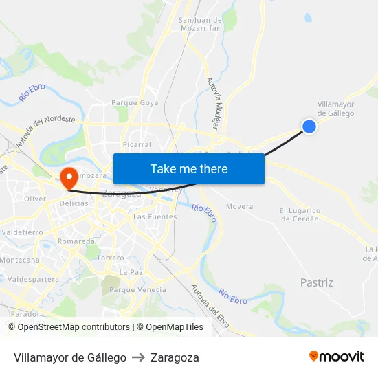 Villamayor de Gállego to Zaragoza map