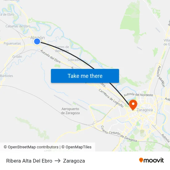 Ribera Alta Del Ebro to Zaragoza map