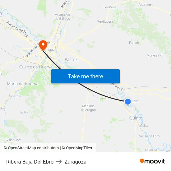 Ribera Baja Del Ebro to Zaragoza map