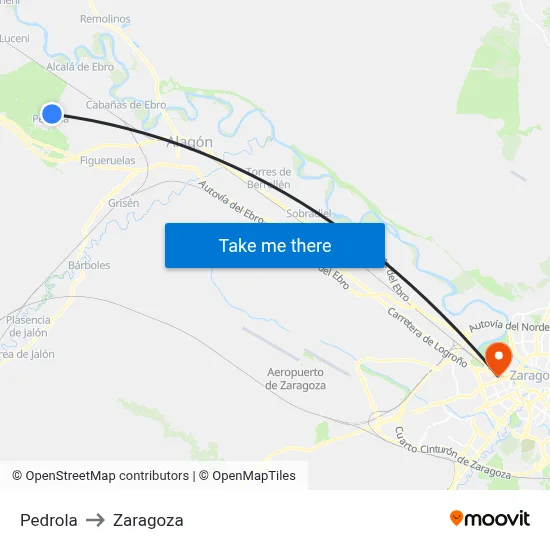 Pedrola to Zaragoza map