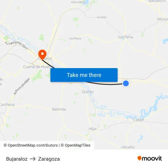 Bujaraloz to Zaragoza map