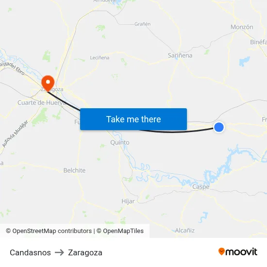 Candasnos to Zaragoza map