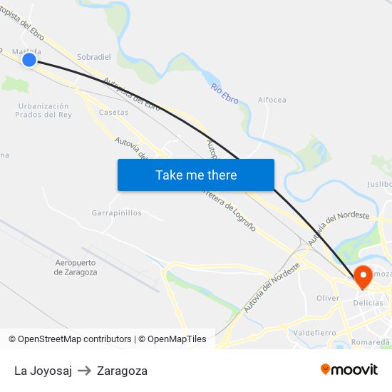La Joyosaj to Zaragoza map