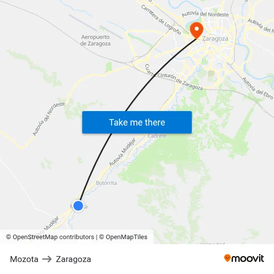 Mozota to Zaragoza map