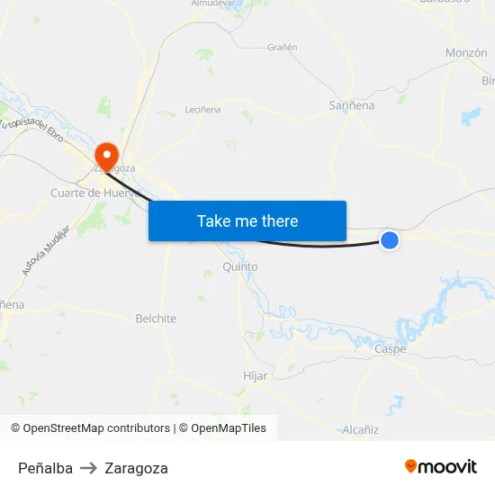 Peñalba to Zaragoza map