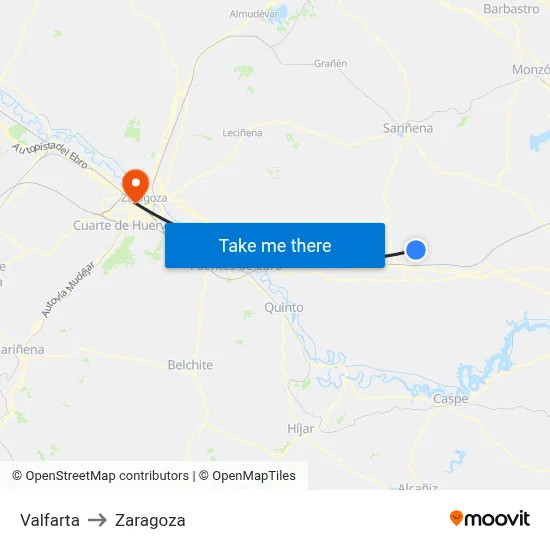 Valfarta to Zaragoza map