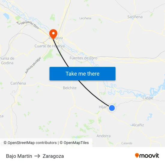 Bajo Martín to Zaragoza map