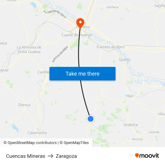 Cuencas Mineras to Zaragoza map