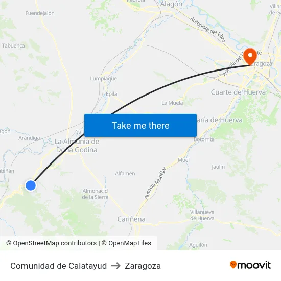 Comunidad de Calatayud to Zaragoza map