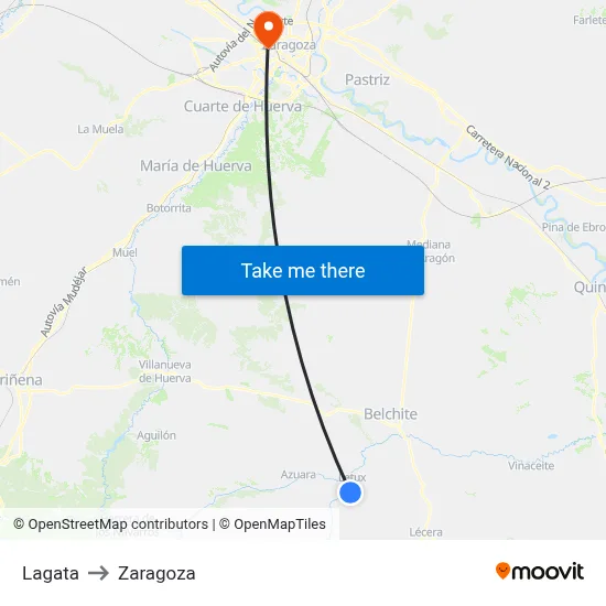 Lagata to Zaragoza map