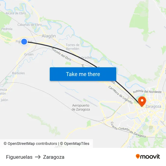 Figueruelas to Zaragoza map