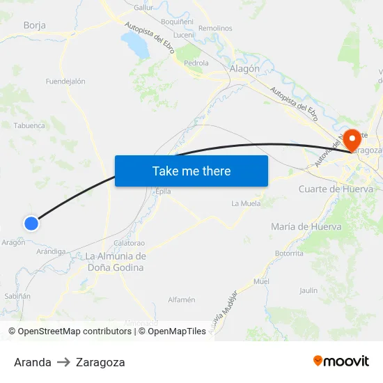 Aranda to Zaragoza map