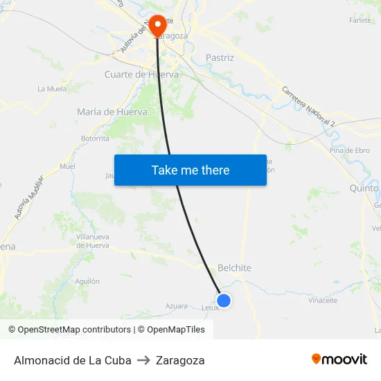 Almonacid de La Cuba to Zaragoza map