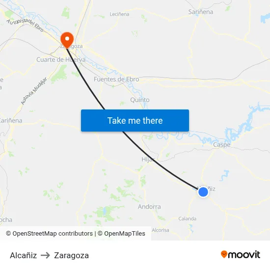 Alcañiz to Zaragoza map
