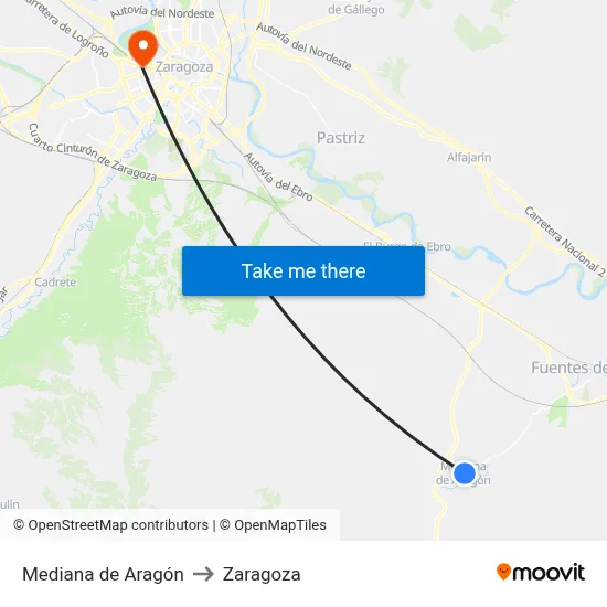 Mediana de Aragón to Zaragoza map