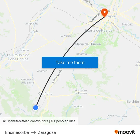 Encinacorba to Zaragoza map