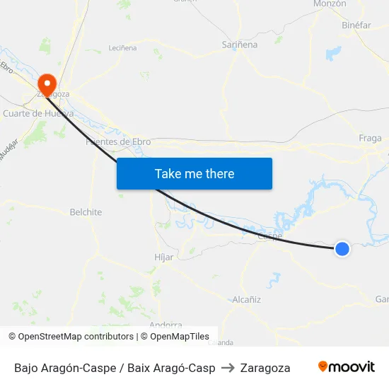 Bajo Aragón-Caspe / Baix Aragó-Casp to Zaragoza map
