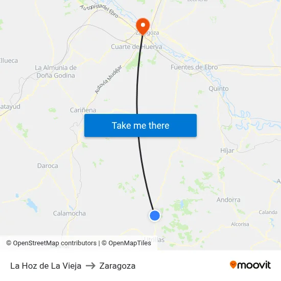 La Hoz de La Vieja to Zaragoza map