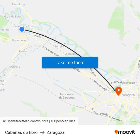 Cabañas de Ebro to Zaragoza map
