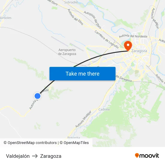 Valdejalón to Zaragoza map