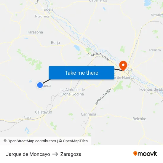 Jarque de Moncayo to Zaragoza map