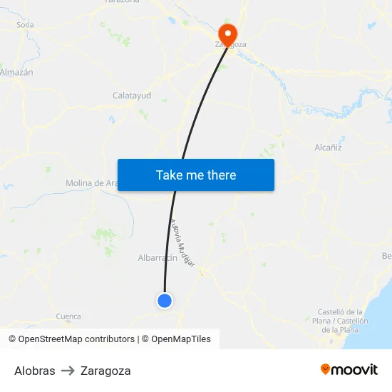 Alobras to Zaragoza map
