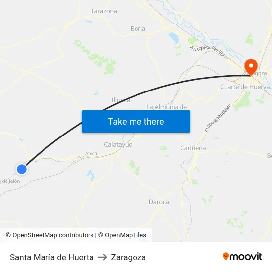 Santa María de Huerta to Zaragoza map
